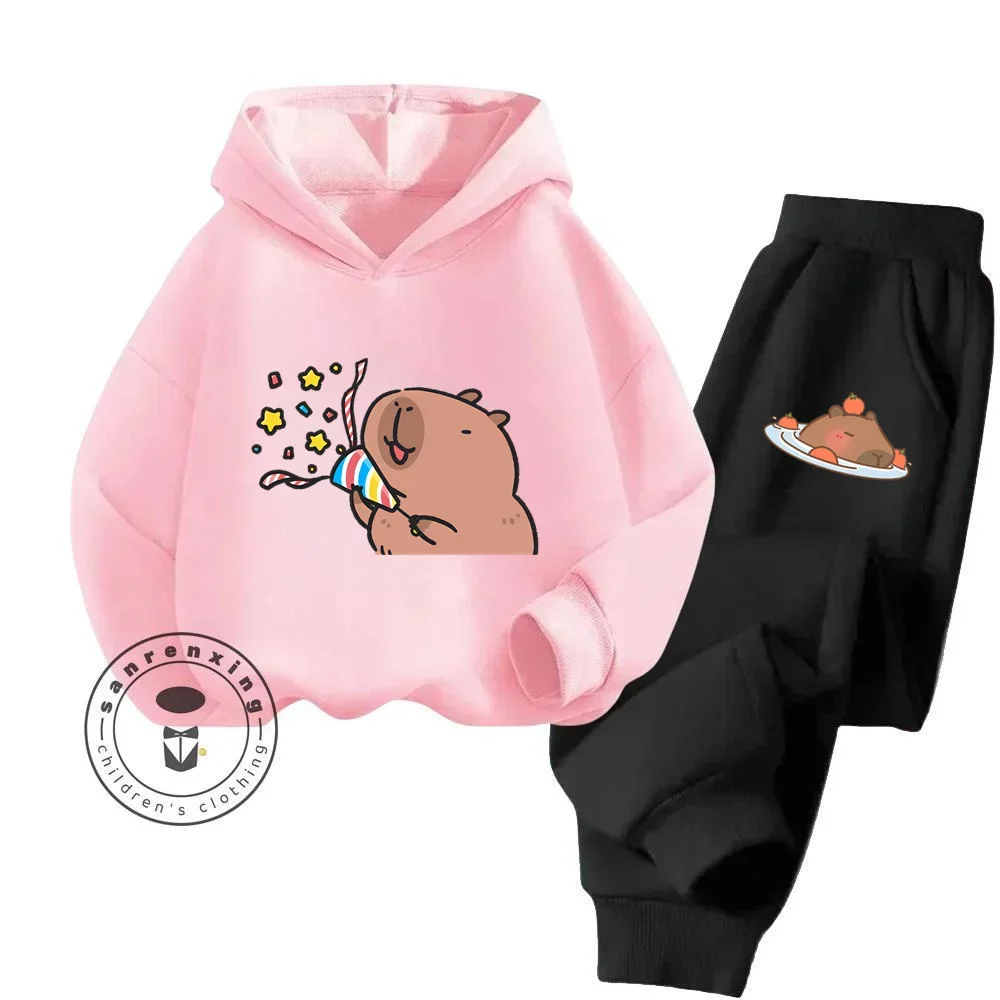 Capybara Capibara Pure Cotton Cartoon Hoodie + Pants Tracksuit Suitable for Children Aged 3-14 Worth Buying Kawaii Hoodie Set