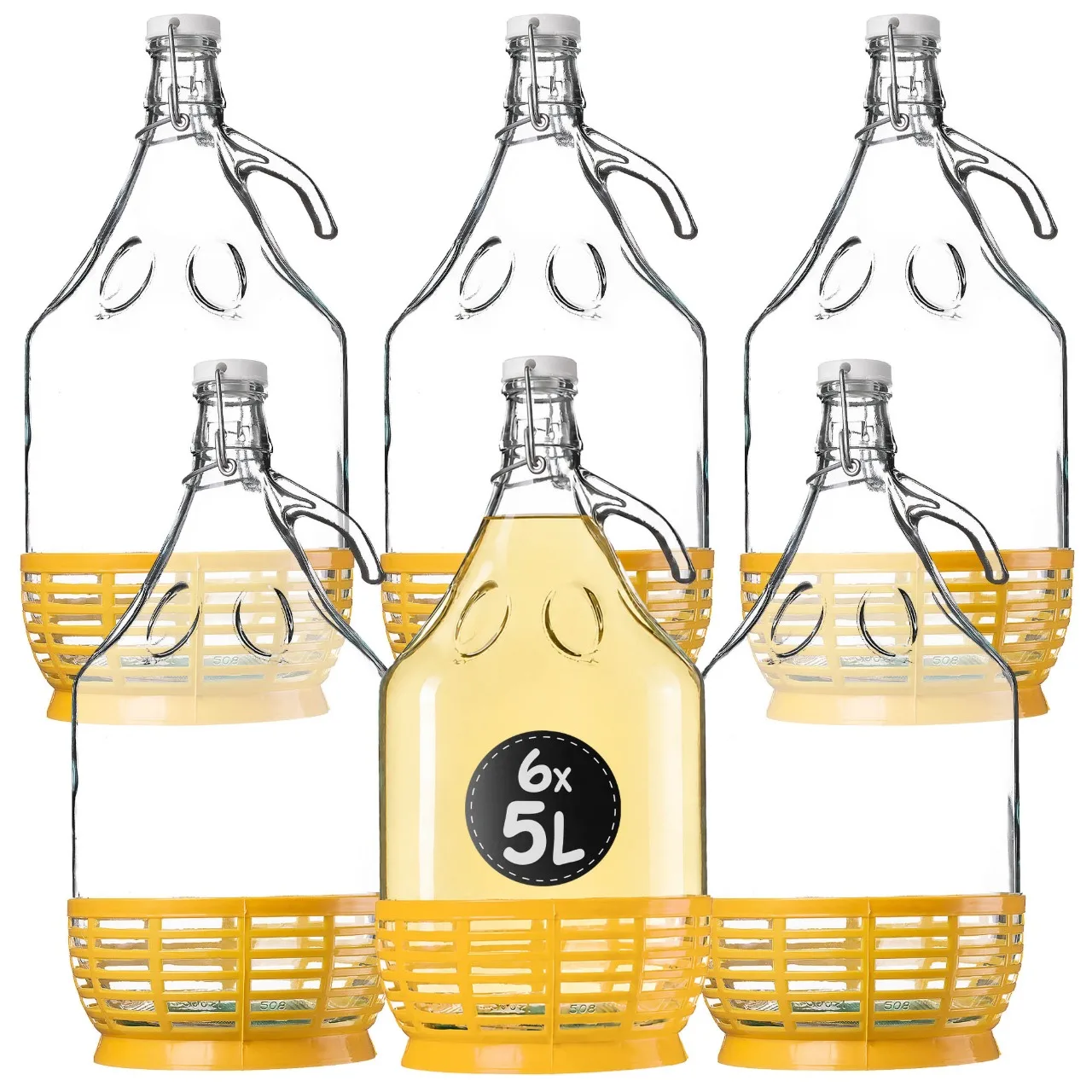 Kadax 6X Gonfiatore per Vino 5L, Bottiglia di Vino con Cesto + Tappo