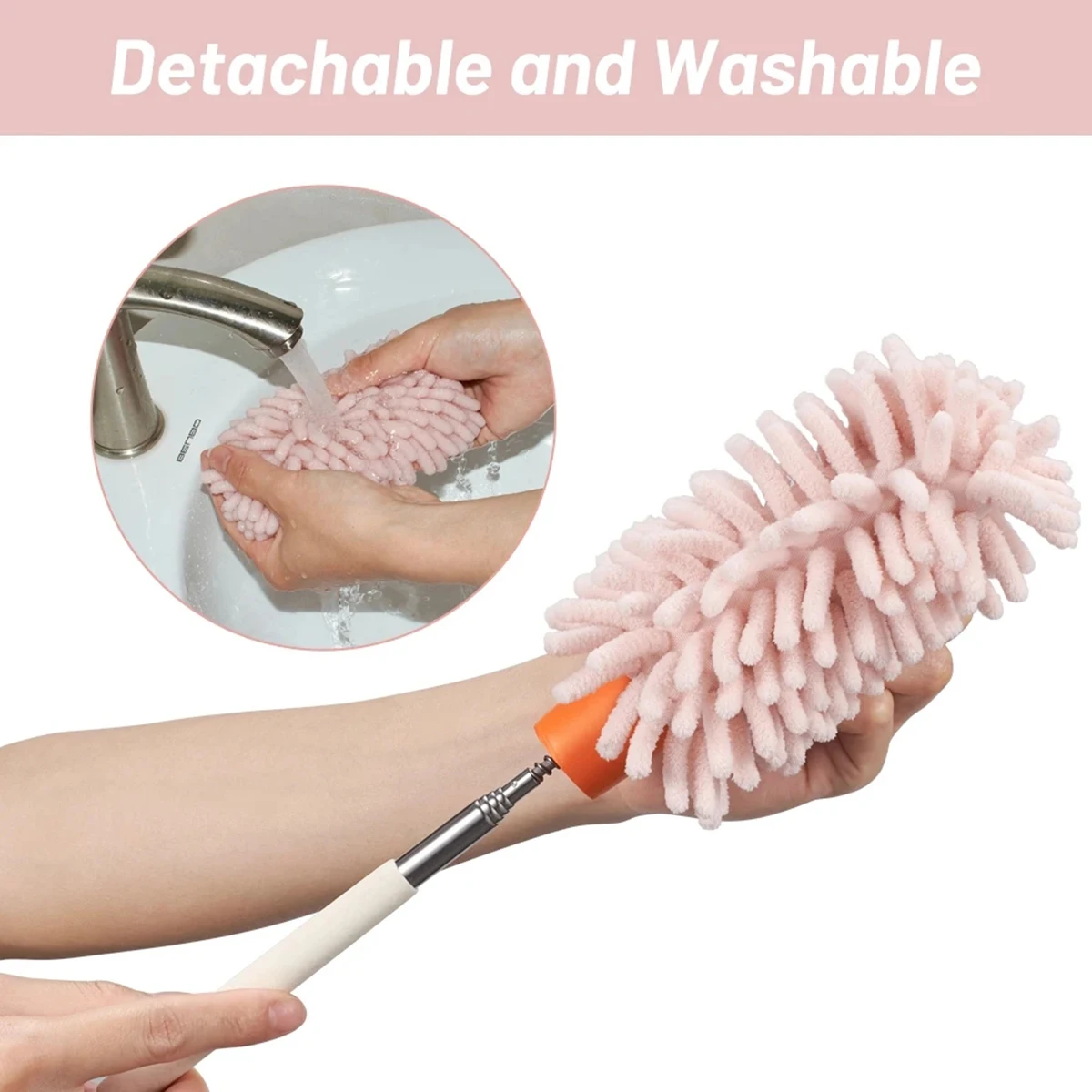 Telescopic Lengthen Duster Microfiber Chenille Home Cleaning Stainless Dust Removal Steel Dust Brush Ceiling Clean Multifunction