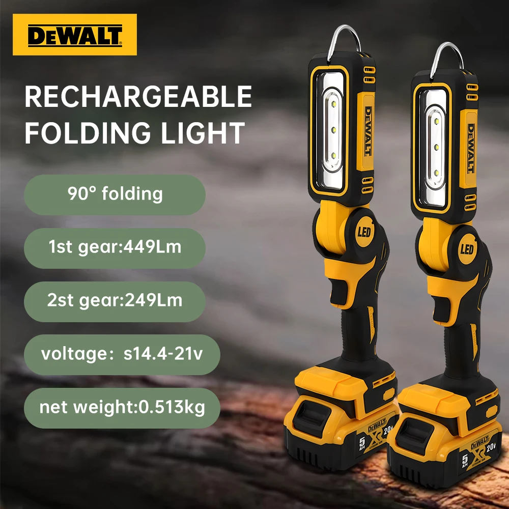 

DEWALT 20V Lithium Battery 90 Degree Folding LED Work Light Handheld Multifunctional Portable Camping Torch for Outdoor Camping