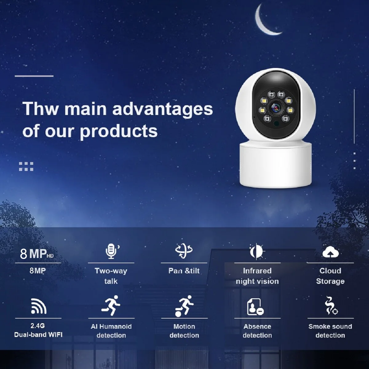 8MP PTZ Smart WiFi IP Camera Home Surveillance Camera 4X Digital Supports Two-way Audio Color Night Vision IR Auto Tracking