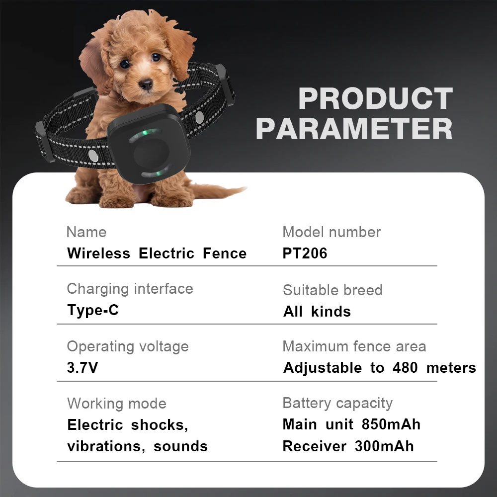 480M Dog Wireless Electric Fence Electric Shock Vibration Sound 3 Modes Color Screen Display Dog Training Collar Pet Supplies