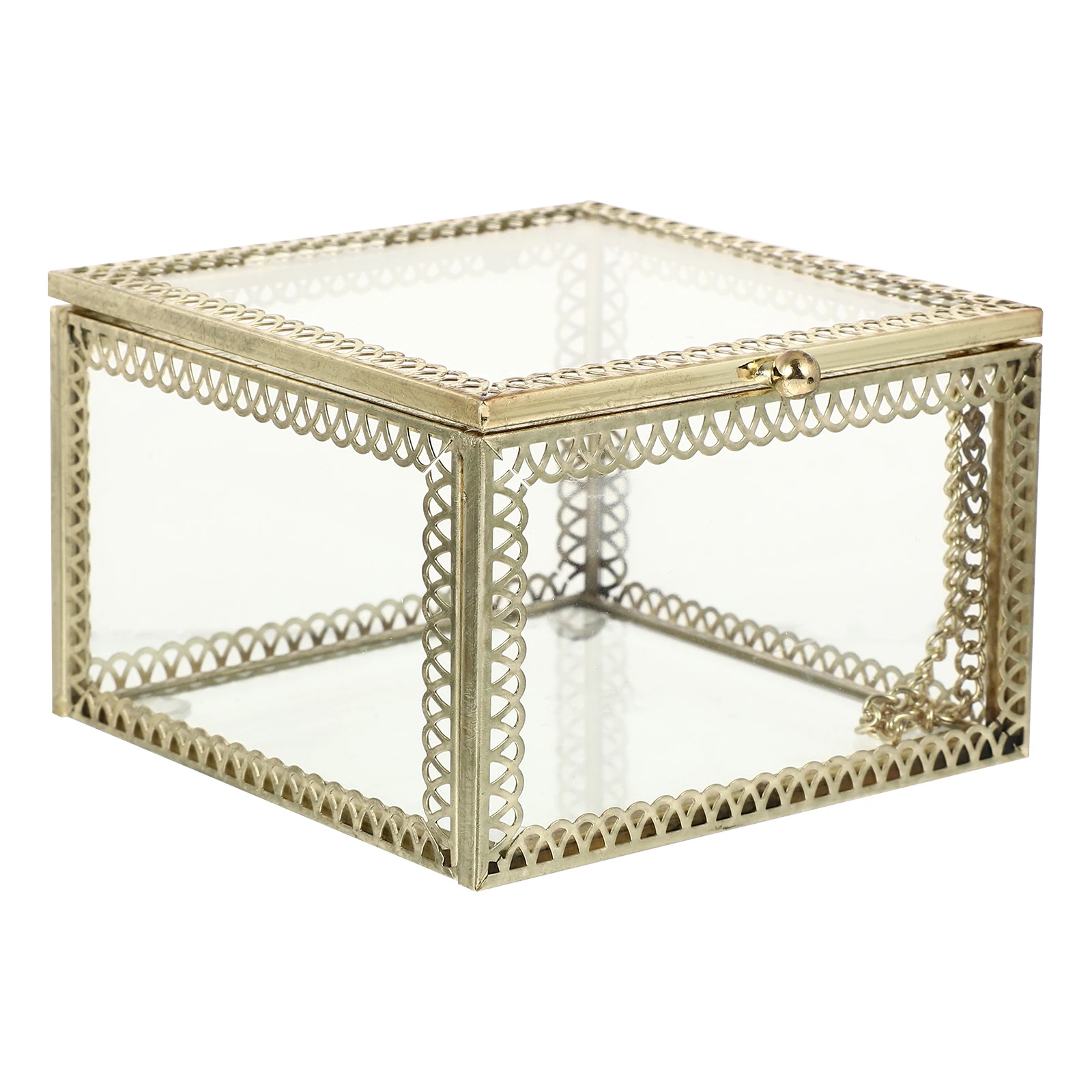

Jewelry Storage Box Transparent Alloy Organizer Display Case for Bracelets Rings Necklaces Coins Home Hotel Decor Desktop