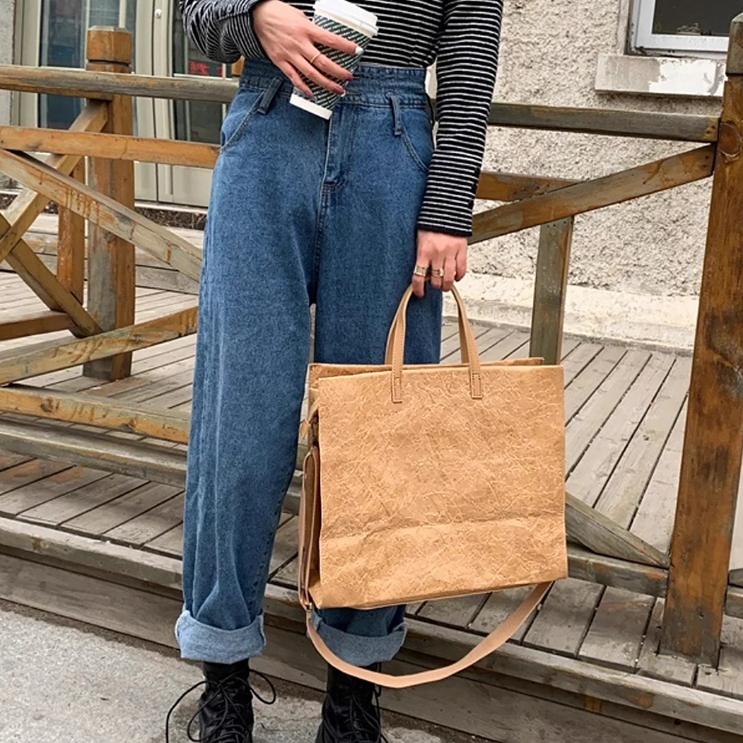 Sac fourre-tout femme sac à bandoulière léger pour femmes sac à main de trajet étanche papier Kraft sacs à bandoulière Vintage sac à provisions