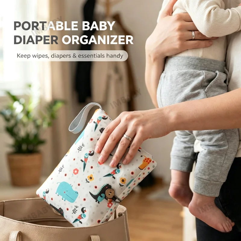 Portable Baby Diaper Organizer Bag Multilayer Nappy Storage Pouch With Wipes Pocket Lightweight Travel Baby Essentials Carry Bag
