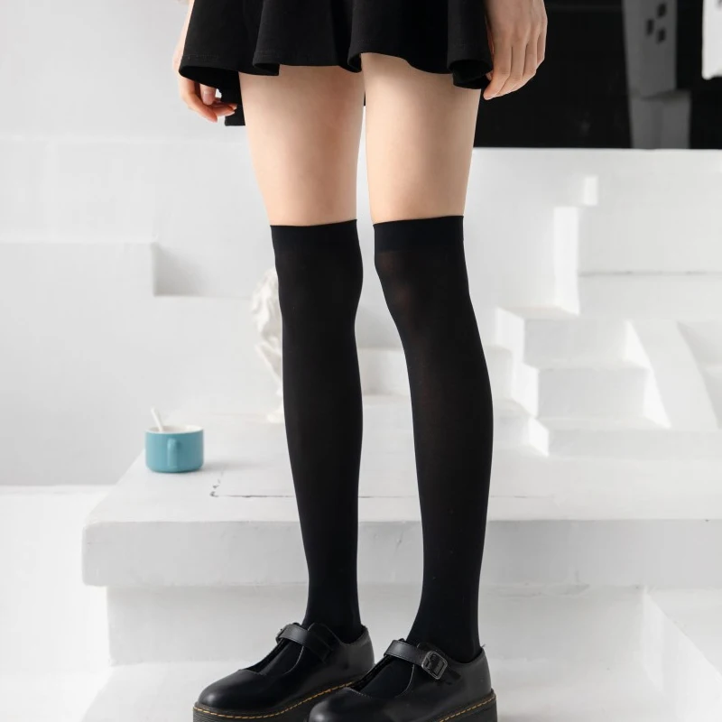 1 Pairs Thin Pure Color Velvet JK Leg Socks Pressure Thin Leg Moisture Socks Over The Knee Socks Students Socks