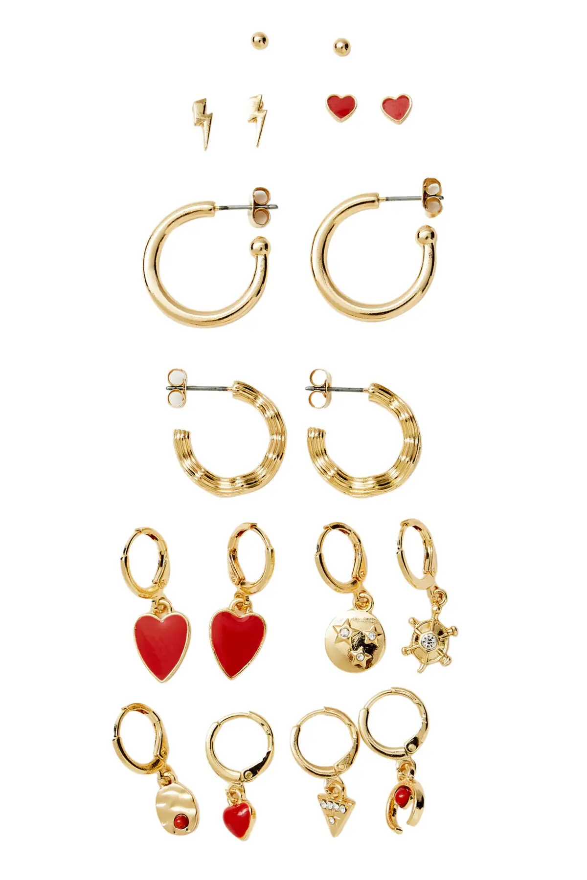 Heart motif women's sparkling earrings metallic gold color lacquered plated new season quality enameled earrings jewelry set