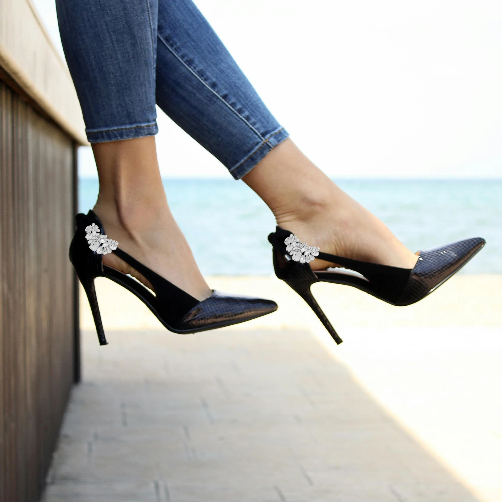 

2pcs Detachable Rhinestone Shoe Clips Elegant Flower Charms Sparkling Wedding Bridal Heels Zinc Alloy Women'S Footwear