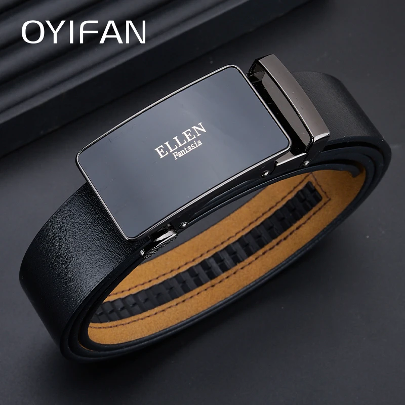 

OYIFAN Men's Automatic Belt 3.0cm Width 110-130cm Genuine Leather Belt Alloy Buckle Ratchet Belt Fashion Jeans Belt