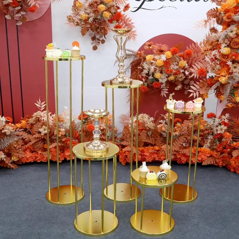 Gold Pedestal Stand for Party Cylindrical Flower Stand for Centerpieces Versatile Metal Display for Wedding Parties Decoration