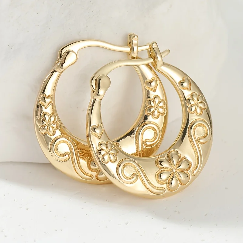 Ethnische Vintage-Creolen für Damen, handgefertigt, mit geschnitztem Muster, Bankett- und Party-Ohrringe, eleganter Schmuck