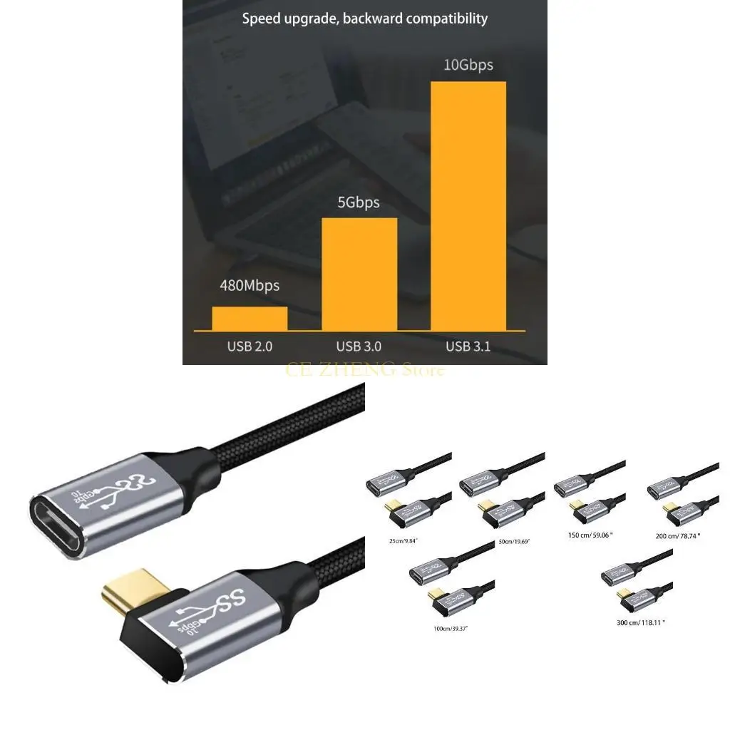 

E56B USB C 3.1 Extension Cable Cord 3.1 Gen2 Type C Male to Female Fast Extender Line for XPS MS Surface