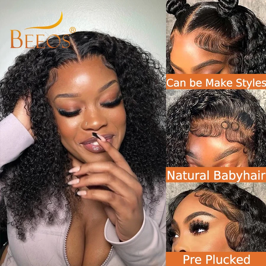 250% 13x6 Transparent HD Lace Full Frontal Human Hair Wig Short Bob Kinky Curly Wigs HD Lace Wigs Curly Human Hair Wig Remy Hair