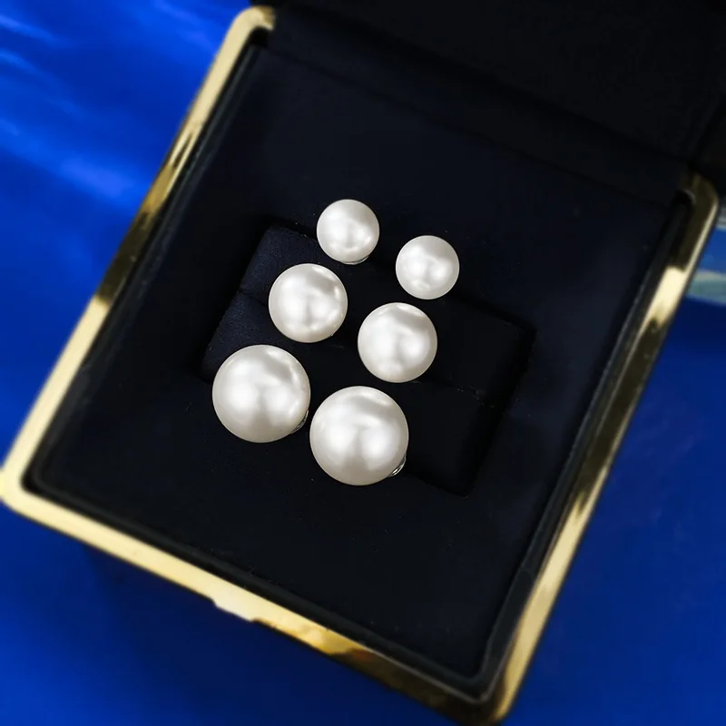 S925 all body pure silver round bright pearl earrings, women's French daily fashion versatile hot selling accessories