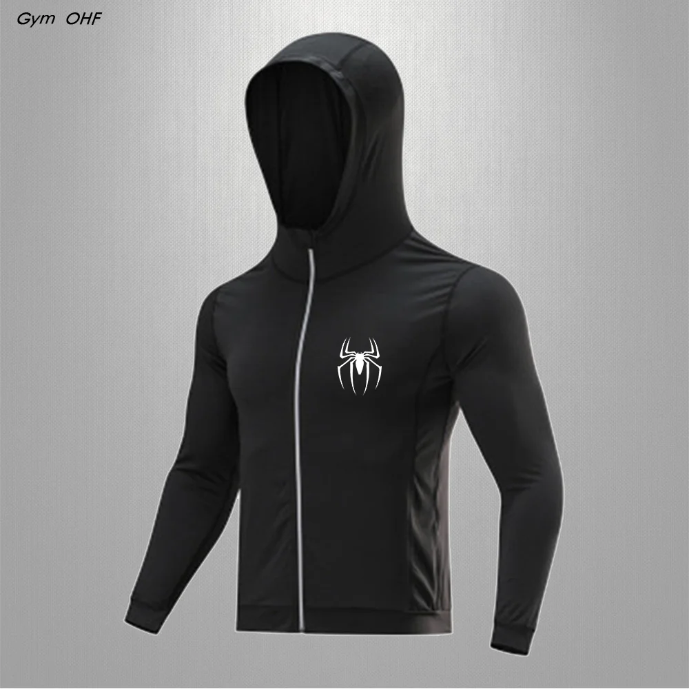 Running Jacket For Men Sports Jackets Printed Zipped Black Men\'s Hoodie Sweatshirt Outerwear Fitness Training Sportswear