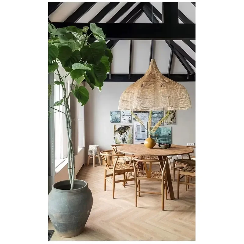 Chinese long chandelier rattan hanging lamp shade rattan chandelier