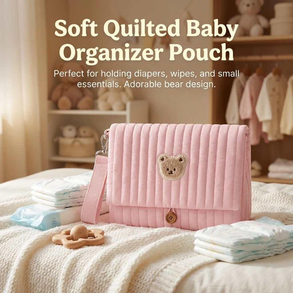 Foldable Cotton Storage Bag Hanging Organizer Multi Functional Compartment Travel Baby Essential for Nursery and Home Use