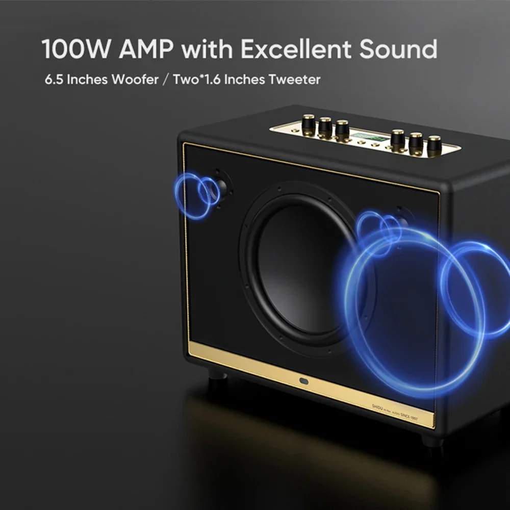 Custom Big Portable Party Speaker T20 100 Watts Loud Bluetooth Speakers Built in 6.5 Inch Woofer Dual 1.6 Inch Tweeter for Stage