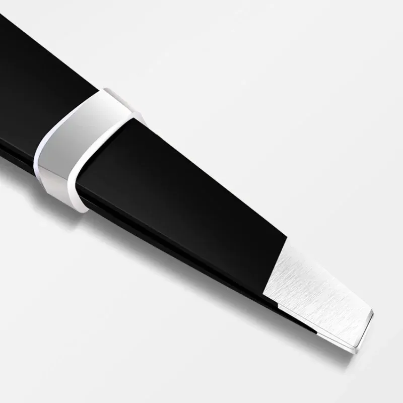 Schwarze Augenbrauenpinzette aus Edelstahl mit schräger und flacher Spitze, Beauty-Tools für die Wimpernpinzette und eingewachsene Haarentfernung