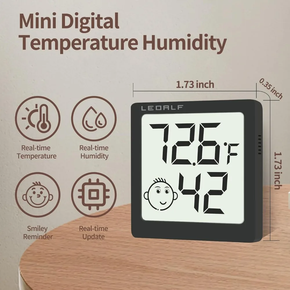 6 Pack Mini Digital Thermometer Hygrometer, Indoor Temperature and Humidity Monitor with Comfort Indicator, Black