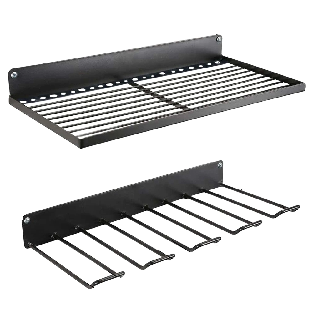 Black Steel Wall Mount Drill Holder For 4 Tools Two Level Mesh Rack Organizer For Garage Workshop Storage Accessories