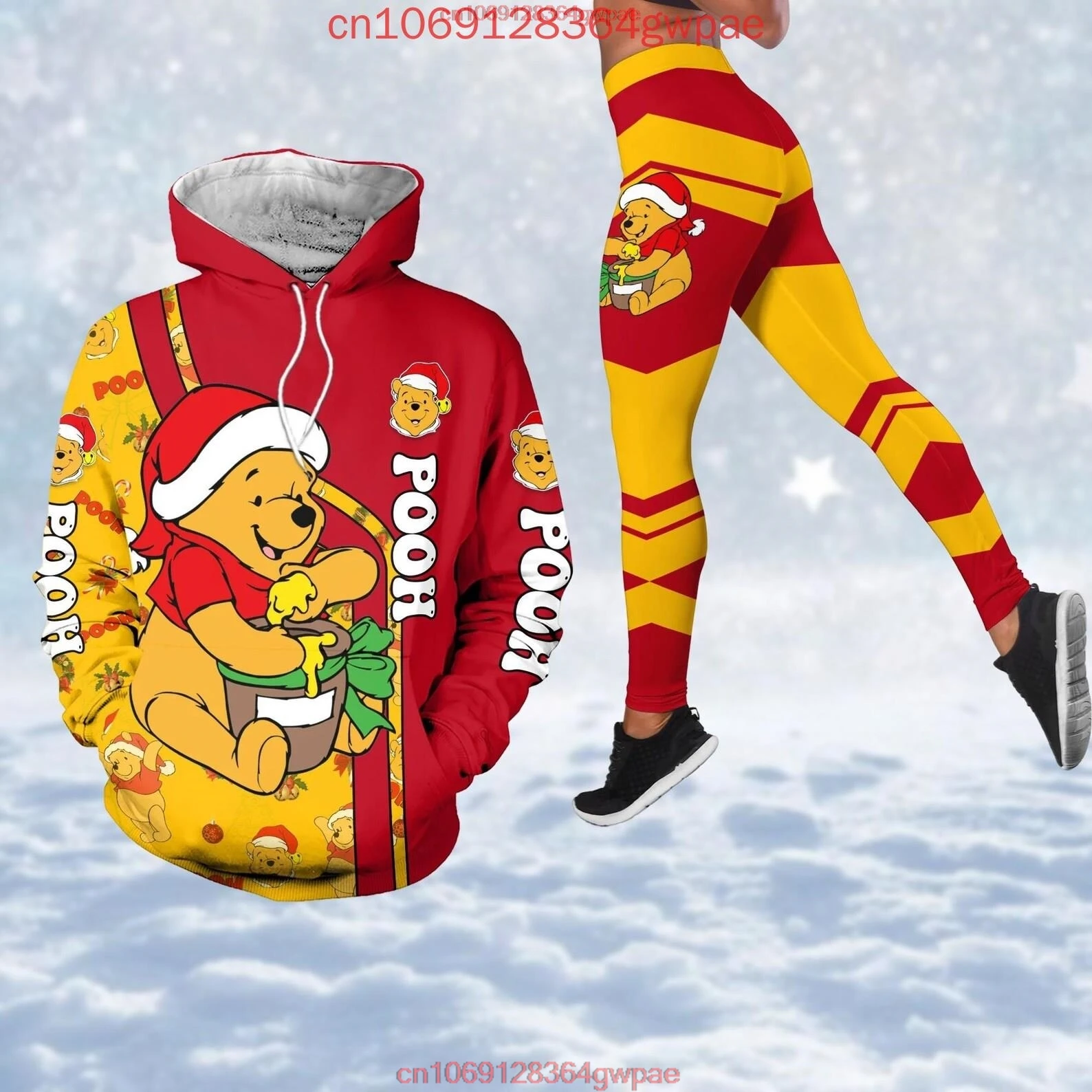 Winnie the Pooh Christmas Hoodie and Leggings Yoga Set Women's Disney Hoodie Yoga Pants Sweatpants Fashion Tracksuit Set