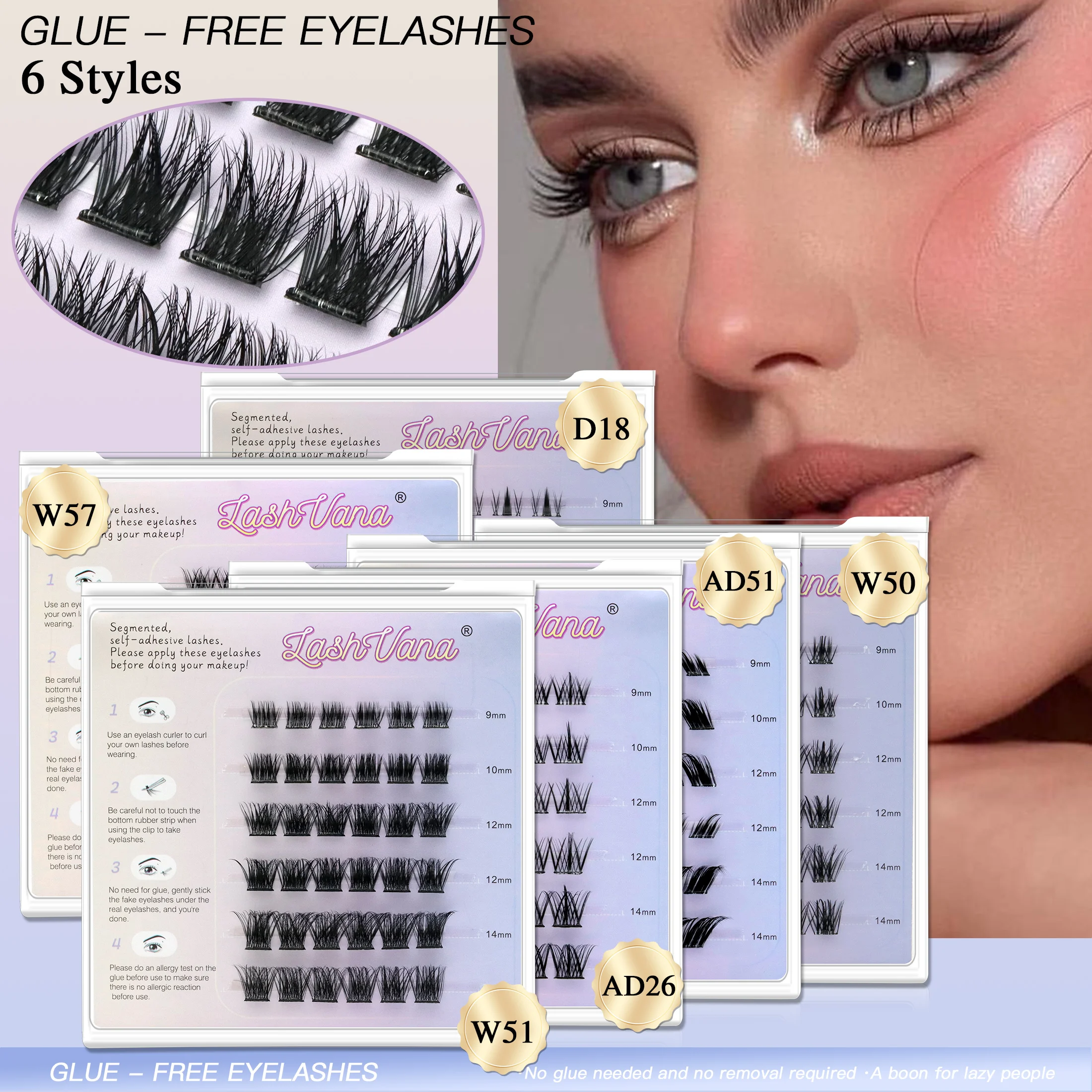 6줄 글루프리 싱글 클러스터 인조 속눈썹 9-14mm 혼합 길이 컬링 가짜 속눈썹 한국 스타일 완벽한 눈 확대