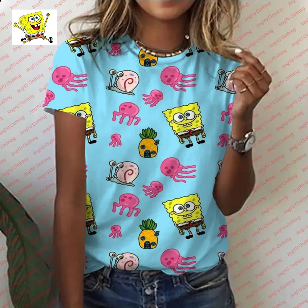 2024 neue Sommer mode bequeme lässige Damen kurz ärmel ige T-Shirt SpongeBob Cartoon T-Shirt niedlichen Cartoon T-Shirt