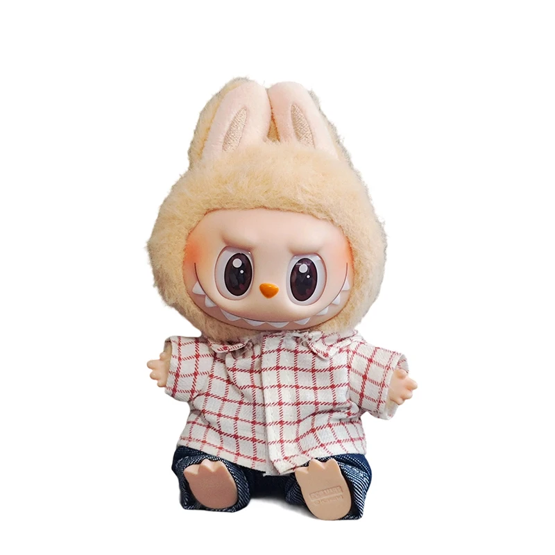 

17cm Labubu Doll Clothes Kpop Exo-Inspired Women's Group Uniform Set Outfit Skirt and Sweater Colored Sunglasses Labubu Ropa