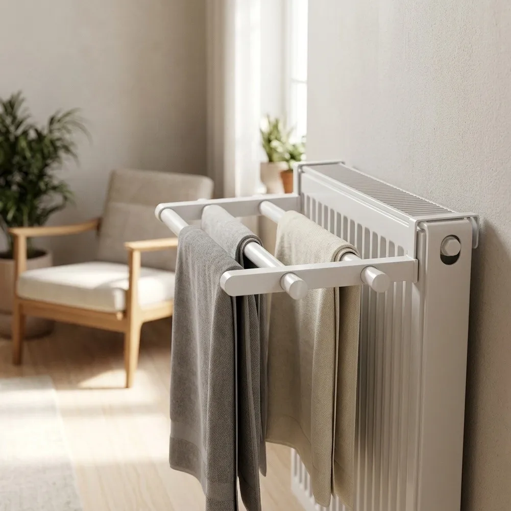 Elegant White Radiator Drying Rack for Home Use 30cm and 40cm Sizes Space Saving Design Easy Install No Screws Needed