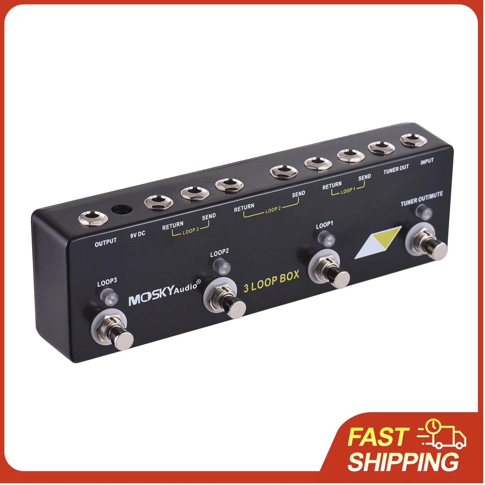 MOSKYAUDIO 3 Loop Box True Bypass Guitar Pedal Switcher Tuner Mute Channel Selector for Effects Pedalboard Live Studio