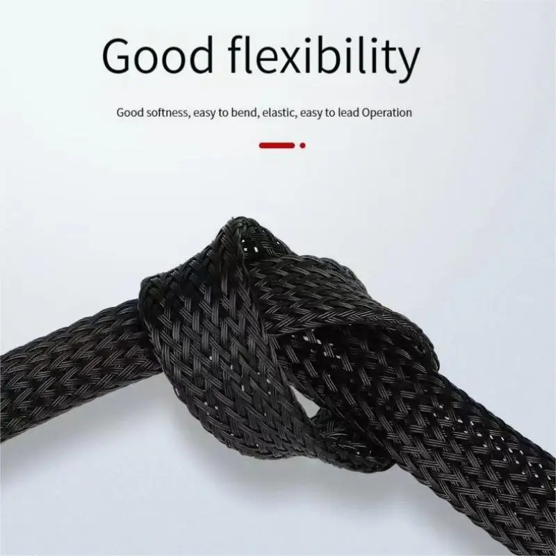 PET Elastic Woven Wire Mesh Black Encrypted Flame Retardant Woven Wire Mesh Nylon Computer Wire Mesh Tube Telescopic Sleeve 5m