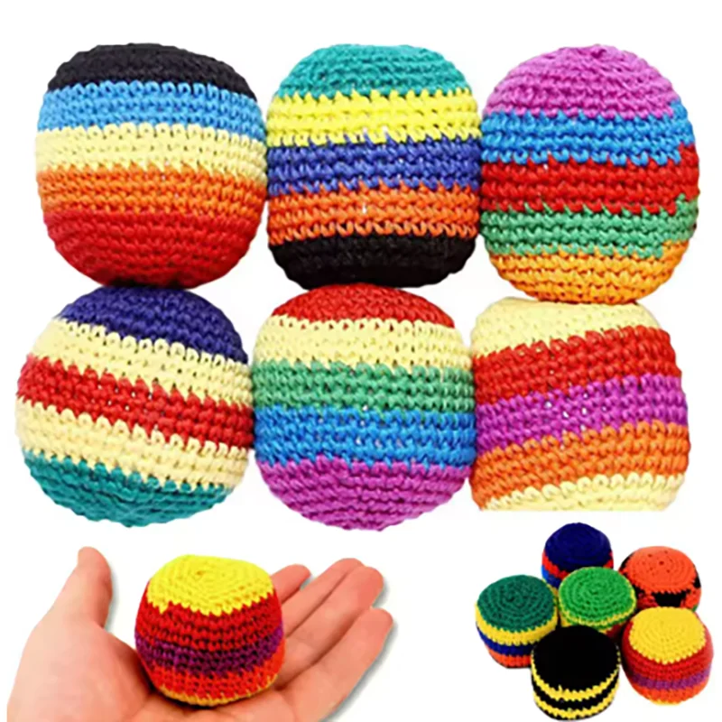 Hacky Sack Rainbow Striped Handmade Knitted Soft Durable Outdoor Sports Juggling Balls Playground Party Group Games Activities