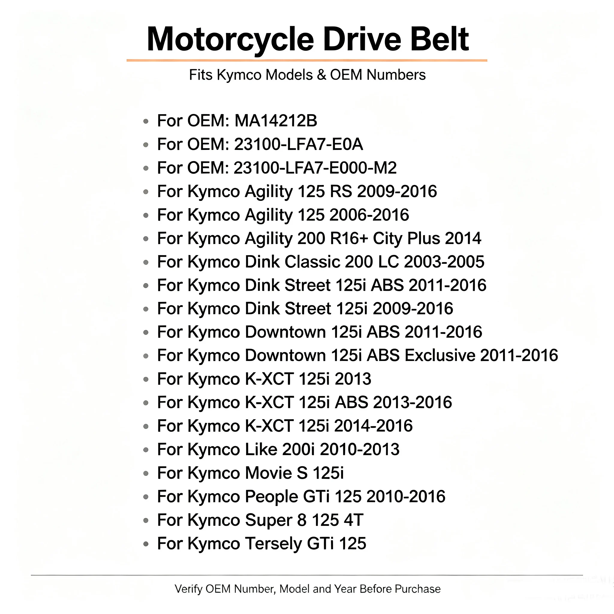 Engine Drive Belt For Kymco K-XCT 125i ABS Like 200i Movie S 125i People GTi 125 Super 8 125 4T Tersely 125 23100-LFA7-E000-M2