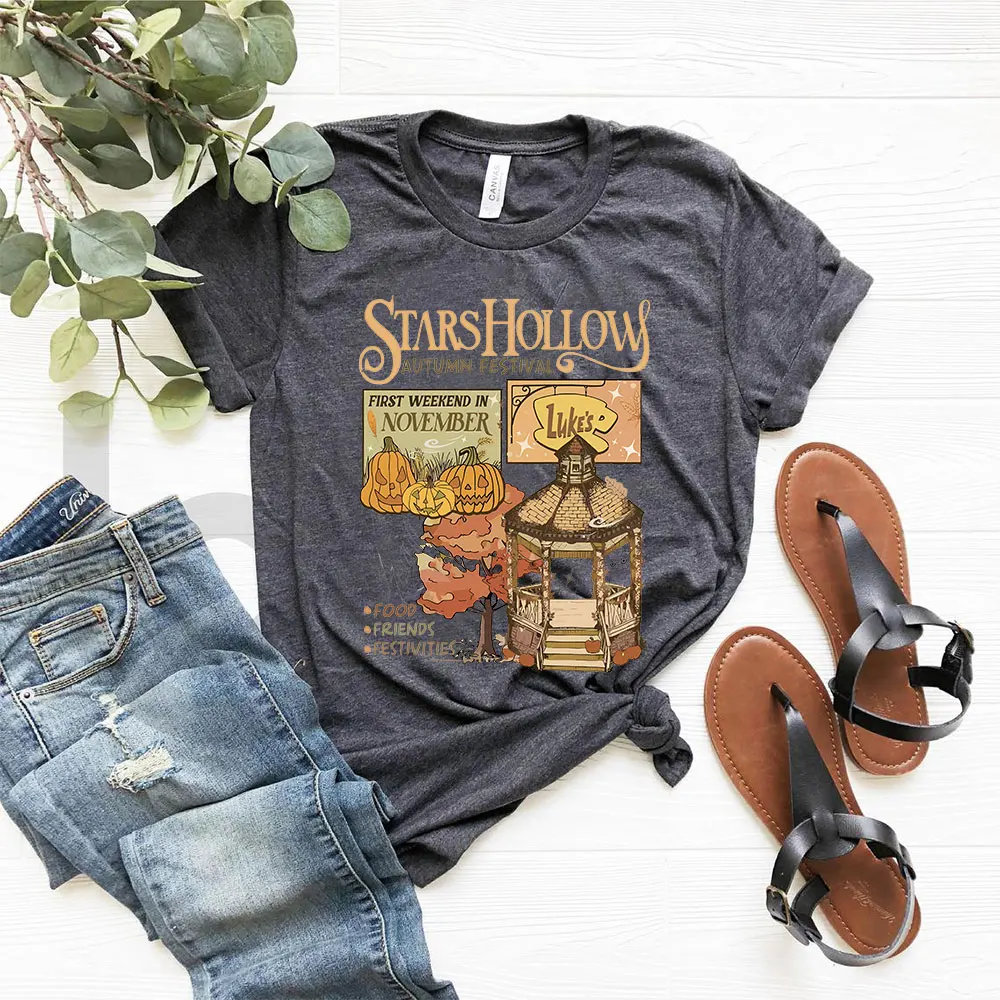 Vintage Stars Hollow T-Shirt Gilmore TV-Shirt Luke's Diner Kaffee-Tee Halloween Kürbis Damen Herbst Festival Herbst-Shirts Tops – Detail 11