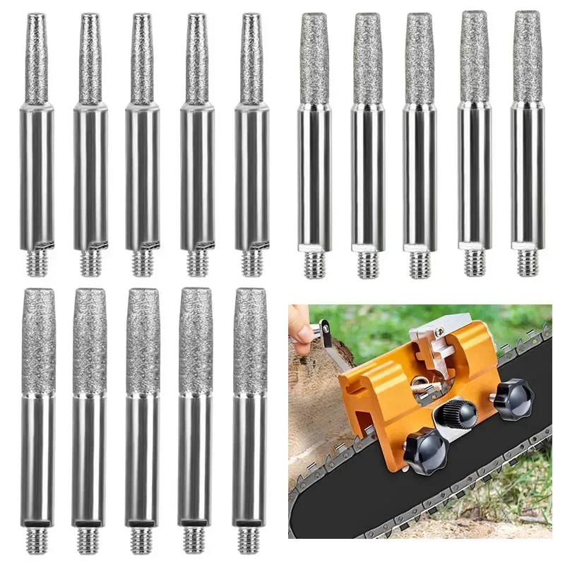 5Pcs 4/4.8/5.5mm Diamond Grinding Head Burr Chainsaw Sharpener Parts For Hand Crank Chainsaw Chain Grinding Tool Accessories