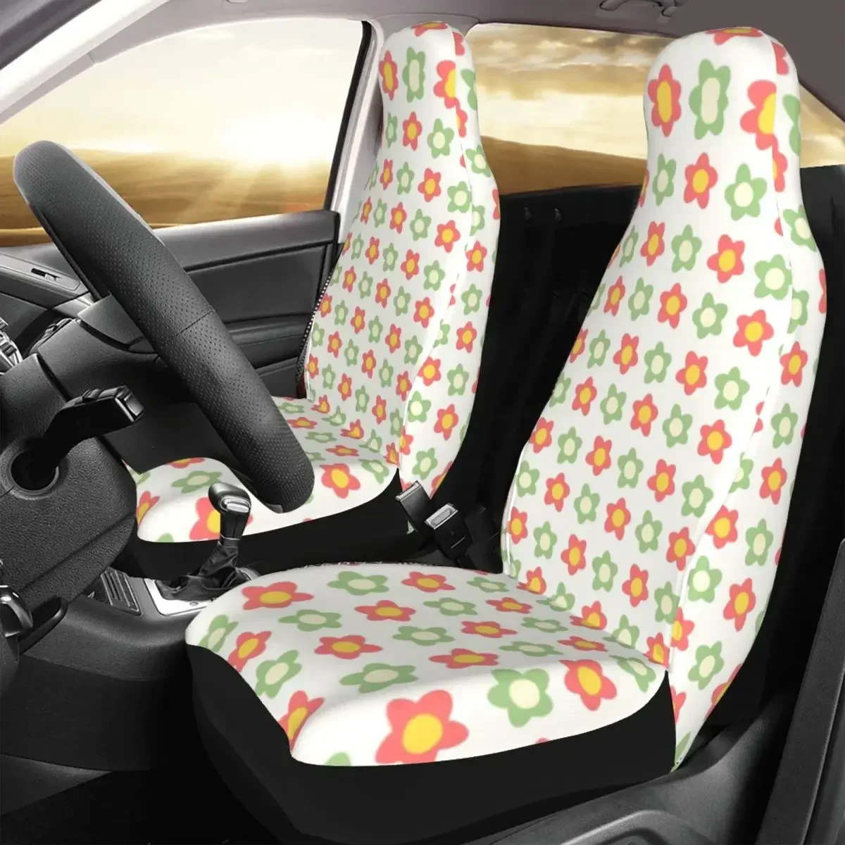 Funda Asiento Coche Universal A Cuadros Con Estampado Flores Pastel Para La Mayoria Los Coches، Acuada Para Todo T
