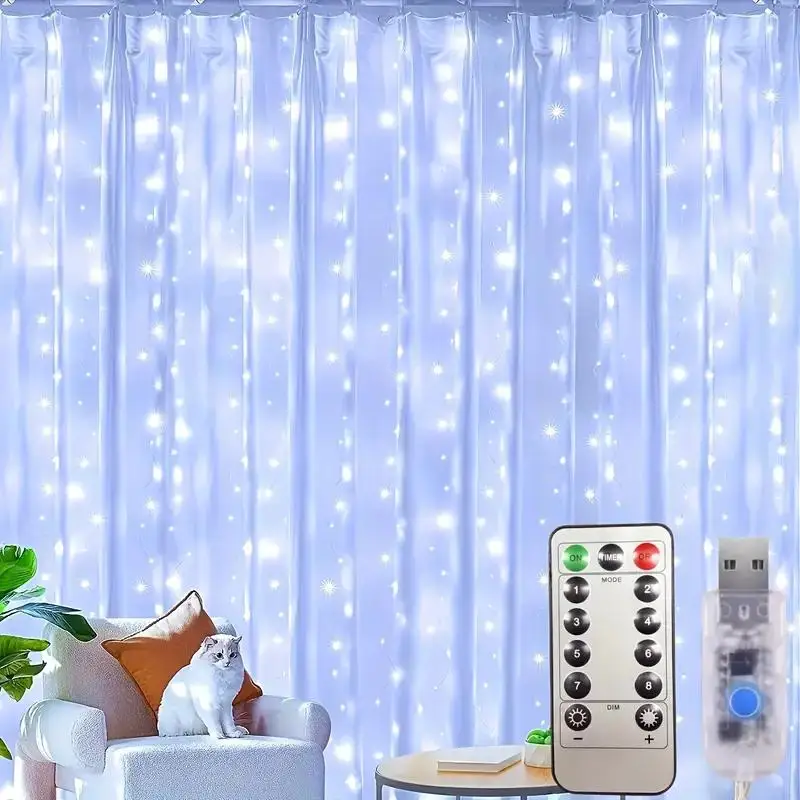 1 Juego de guirnaldas de luces LED 100/200/300 con control remoto, 8 modos de luces de cadena de alambre de cobre USB para Navidad, boda, hogar, interior y exterior