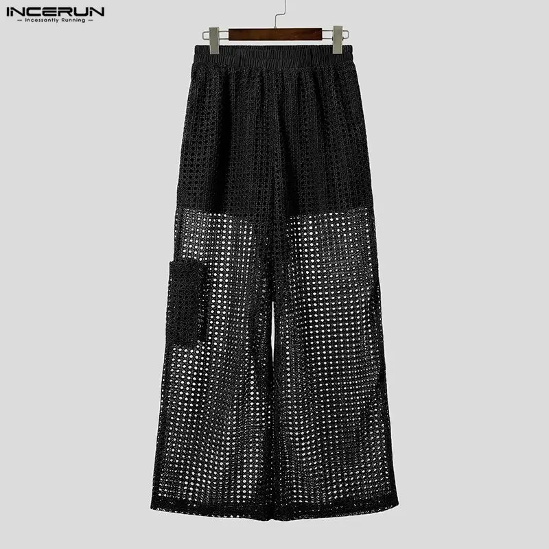 2026 Herrenhosen Netz-Patchwork Durchsichtige Hosen für Männer Lose Sexy Mode Persönlichkeit Streetwear Lange Hosen INCERUN