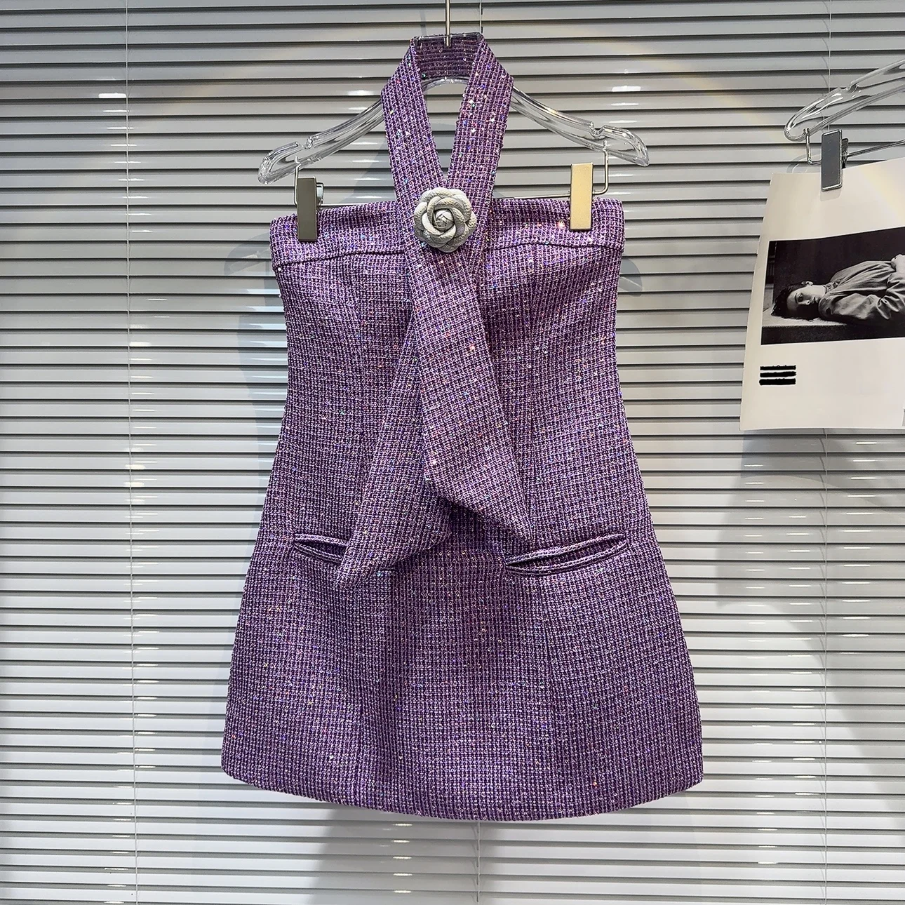 2026年春 花柄タイネック チュール風ツイード バストアップブラ レディースファッション アイコン Hライン スリム 通勤 ポリエステル生地