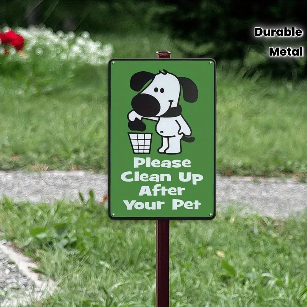2026 Please Clean Up After Your Pet Cute Cartoon Dog Metal Tin Sign Outdoor Yard Lawn Warning Wall Decor