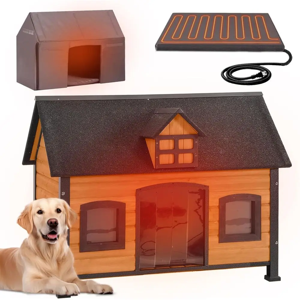 

Уличный домик для собак с подогревом, устойчивое к атмосферным воздействиям укрытие для 2 окон с усиленным металлическим каркасом, грелка и изолированная термоподкладка для A