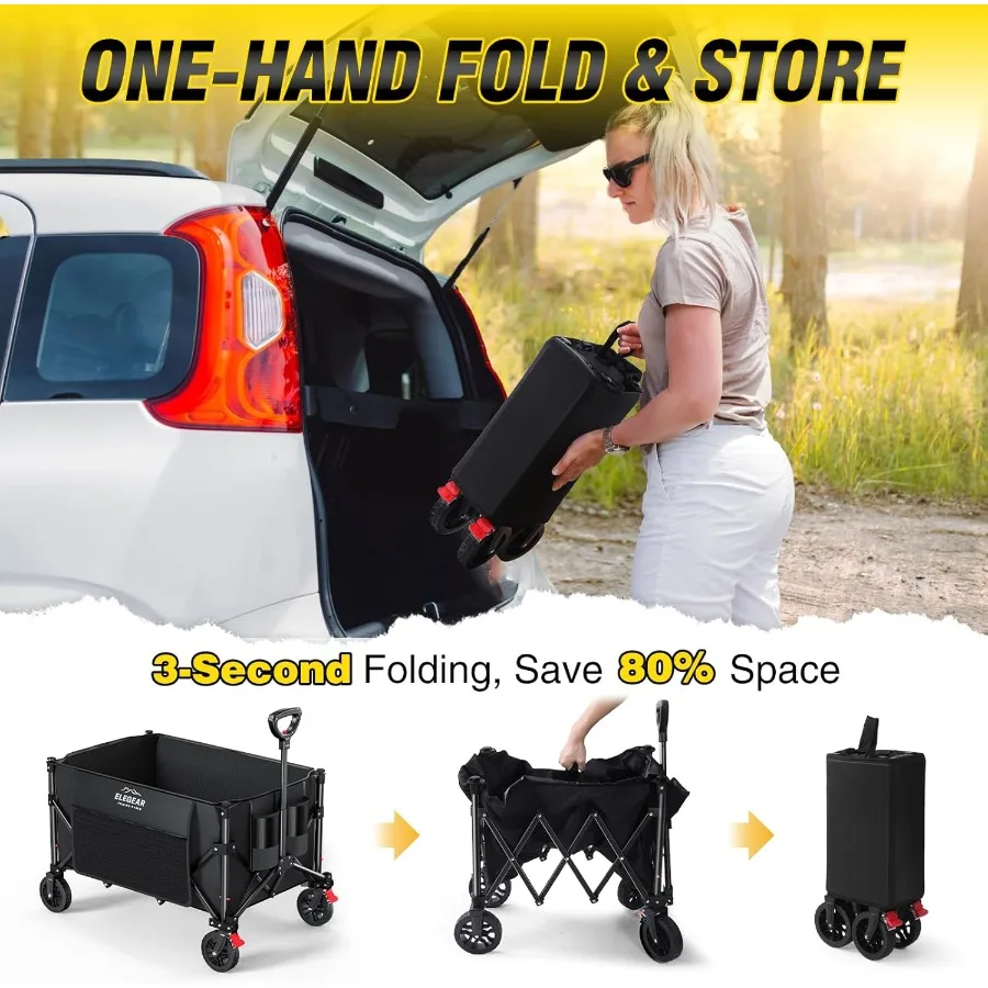 عربة عربة قابلة للطي وقابلة للطي 150 لتر 360 رطلًا عربة شاطئ ذات سعة كبيرة مع 360 عجلات لجميع التضاريس أصغر F