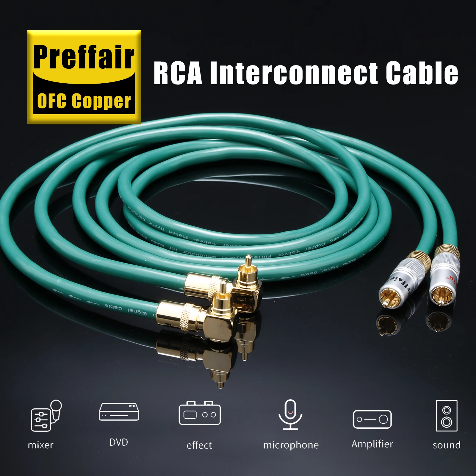 Preffair X403R1749R1716 Silver Plated OCC Copper Analogue RCA Cables Angled Plugs for HIFI DAC AMP Decorder CD DVD