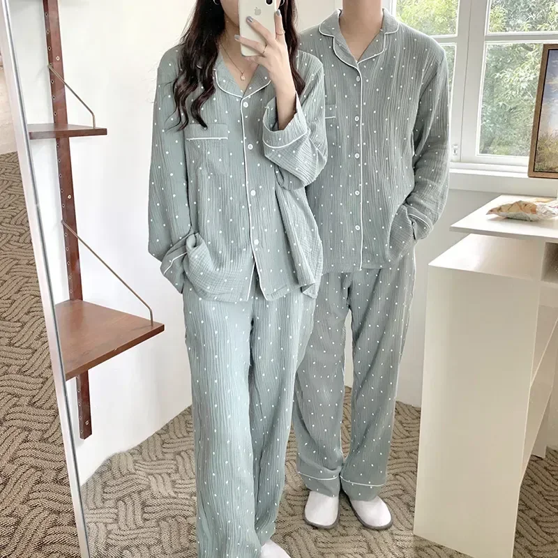 

Leisurewear + Point Trousers Two Single Suit Home Breasted Wave Warm Loose Piece Cotton Pajamas Vintage Shirts Women Set