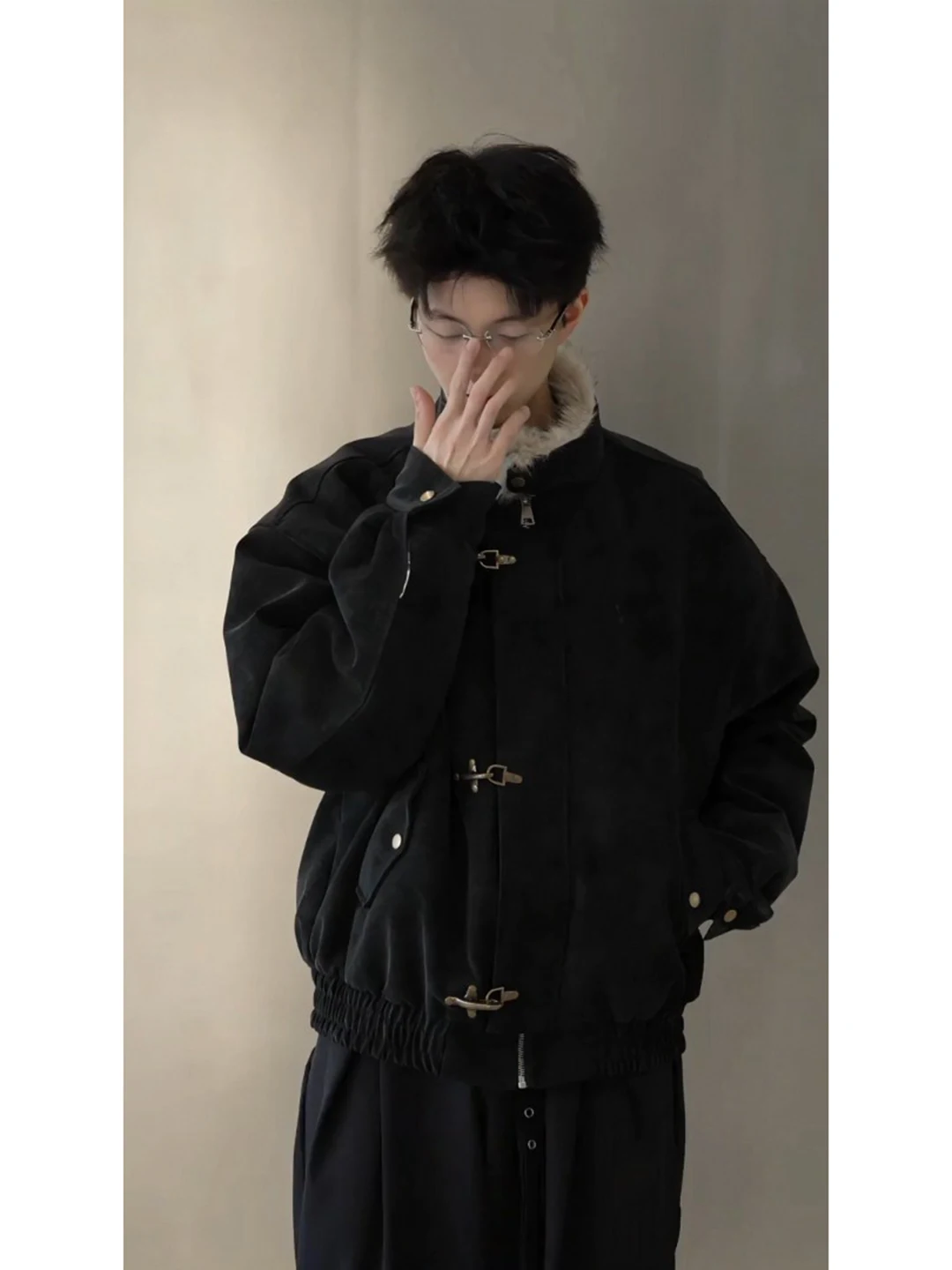 

Men's Thiened Cotton Jaet High Collar Matte Leather Winter Coat American Sle Harlington Zipper Closure Warm Casual Oute...