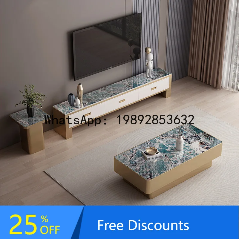CZ  High-End Coffee Table and TV Cabinet Set for Small Apartments, Multifunctional Storage Stainless Steel Square Coffee Table