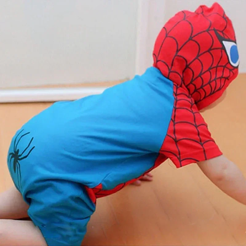 Summer Spring Newborn Baby Boy Girl Rompers Infant Cartoon Spiderman Print Kids Jumpsuit Clothes Cotton Hoodies Top Outfits 0-2T