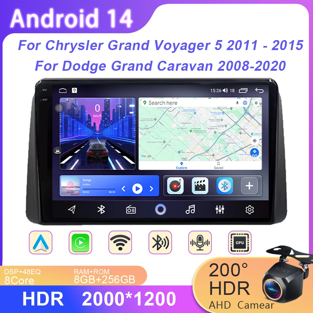 

Android 14 Car Navigation Multimedia Player For Chrysler Grand Voyager 5 2011 - 2015 For Dodge Grand Caravan 2008-2020 2DIN DVD