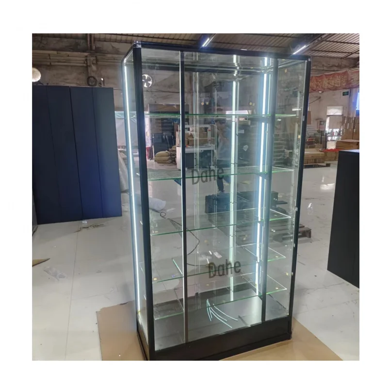 custom.Full Vitrine Showcase Display for Retail Store Lockable Aluminum Glass Cabinets with Led Light Smoke Shop Fitting